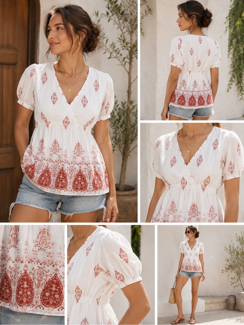 White and Red Women's Blouse